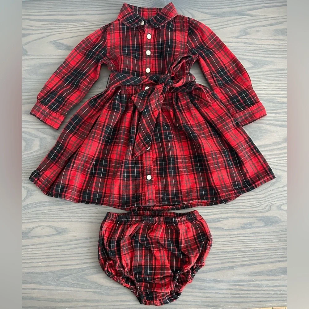 RALPH LAUREN BABY GIRL PLAID SHIRTDRESS